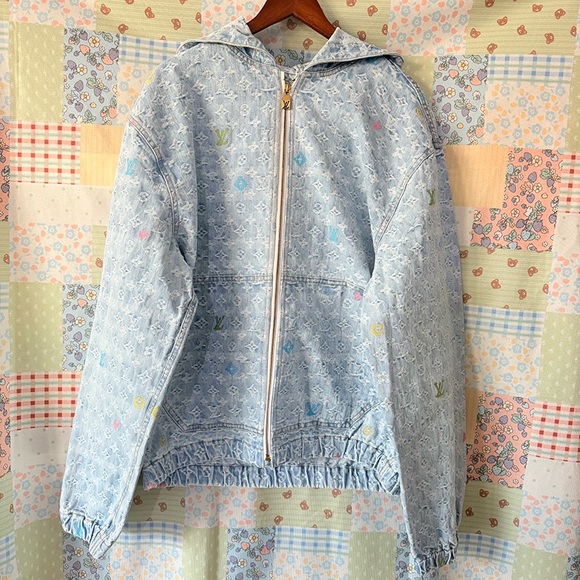 Louis Vuitton Monogram Detail Hooded Denim Jacket In A Light Blue Wash - Picture 1 of 8